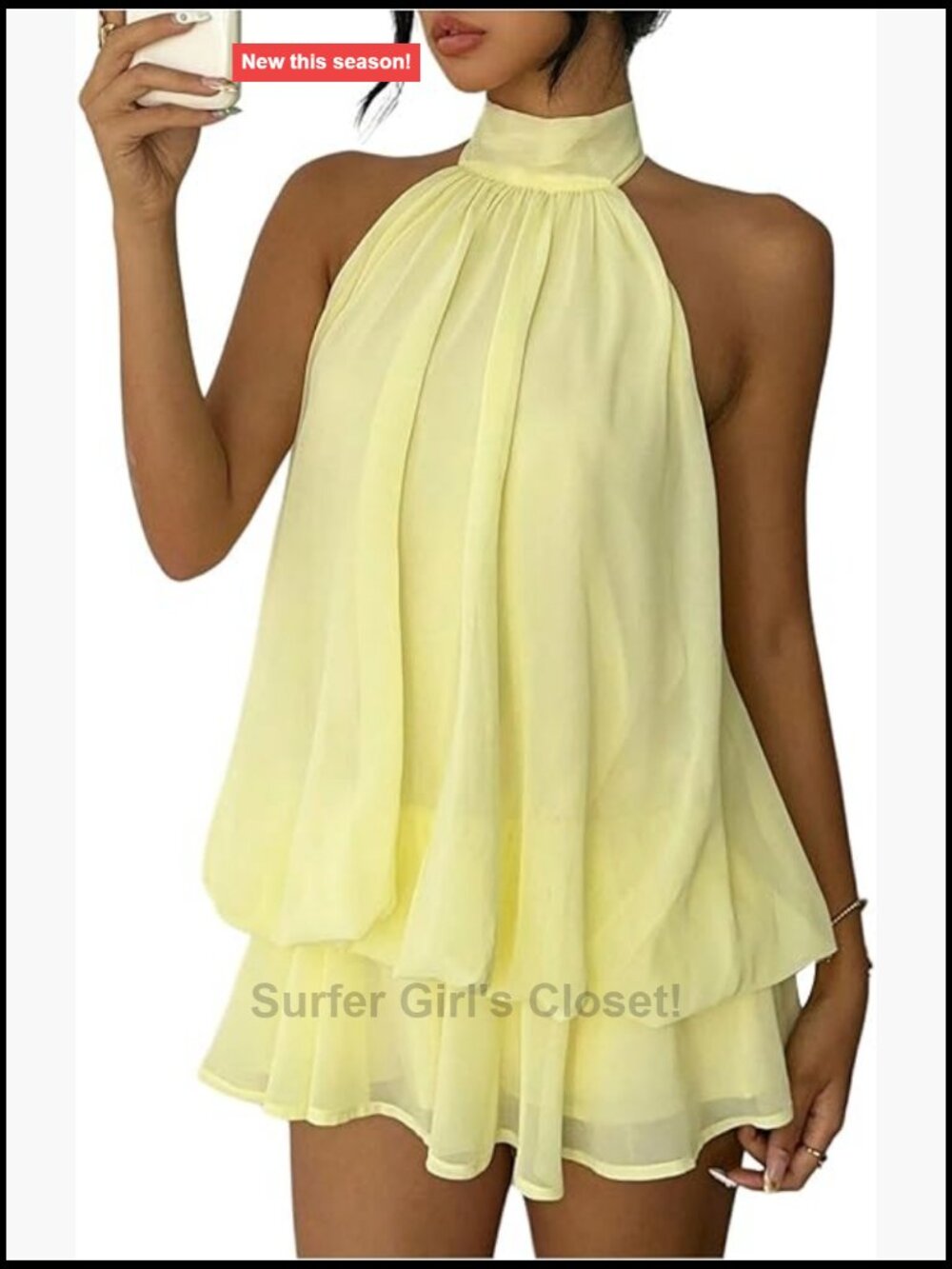 Y2K Chiffon Backless Halter Mini Dress | Draped Ruffle Going Out Summer Dress